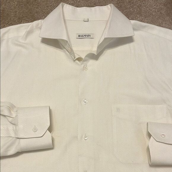 BALMAIN Men's Button Front Long Sleeve Shirt Two Ply Cotton Size Large - Picture 1 of 12
